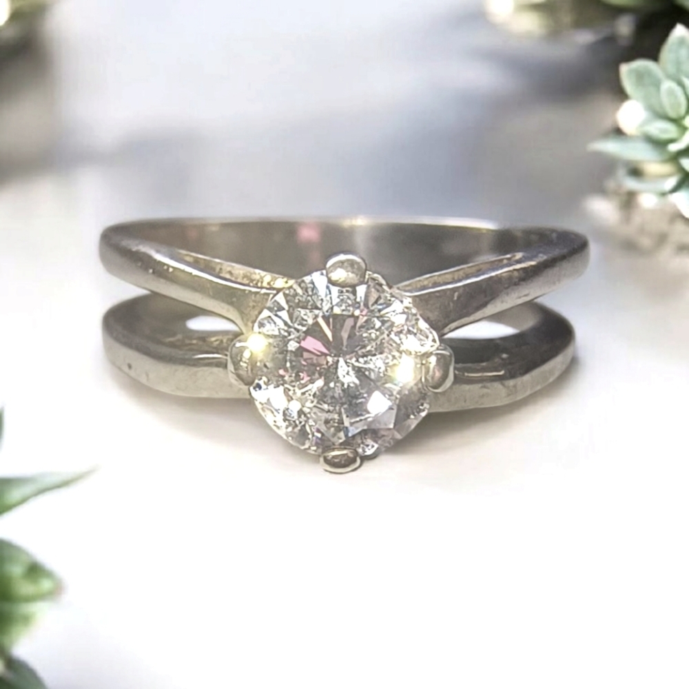 Diamonique Sterling Silver And CZ Engagement Or Wedding Ring
